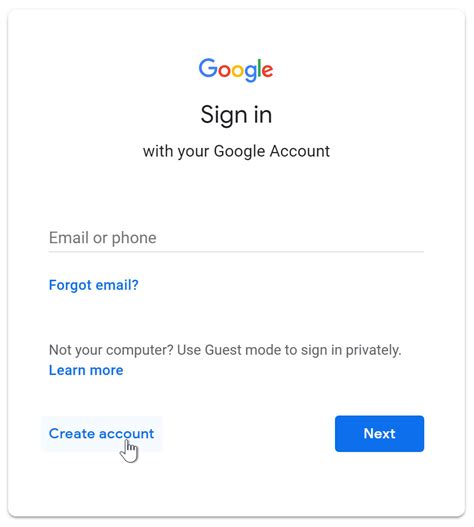 gmail sign in new account